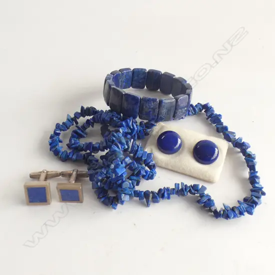 LAPIZ LAZULI NECKLACE, PR CLIP EARRINGS, BRACELET & PR STG CUFFLINKS