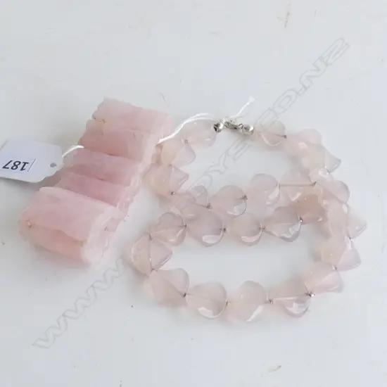 PINK QUARTZ BEAD NECKLACE+ BRACELET
