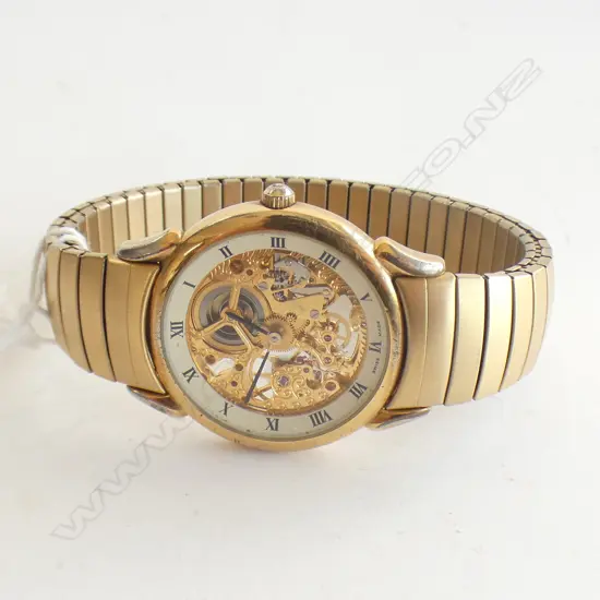 OYLMPIC GENTS SKELETON G/PLATE WRISTWATCH MECHANICAL RUNNING