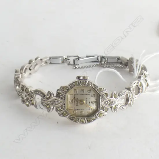 C1950 SILVER MARCASITE LADIES WRISTWATCH 'ELEM' MARKED