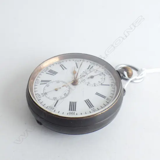 C1900 GUNMETAL COMPLICATED MOVEMENT CHRONOGRAPH POCKET WATCH RUNNING
