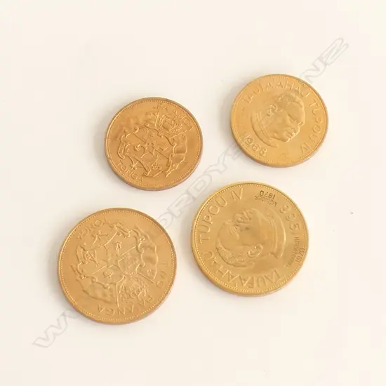 SET OF 1968 TONGAN UNC COINS GOLD PLATED X 4. 'TWO PA'ANGA' X2 ETC