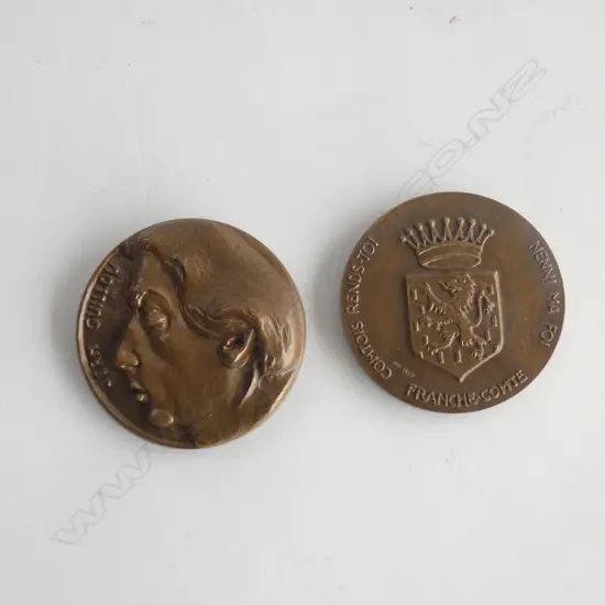 2 FRENCH BRONZE MEDALLIONS; 'JEAN GUILLOU' & 'FRANCHE COMTE' 70mm dia