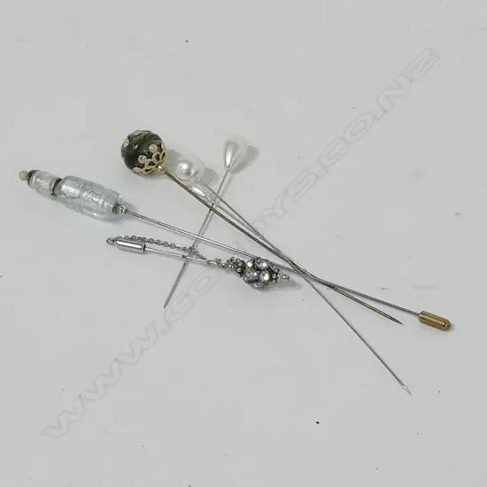 6 ASST HAT PINS INCL FAUX PEARL & GLASS BEADS