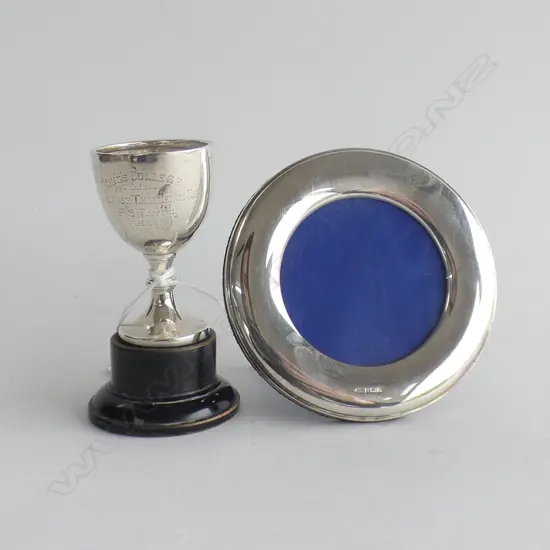 STG SILVER PHOTO FRAME B'HAM 1993 95mm dia + SML STG TROPHY CUP H.90mm