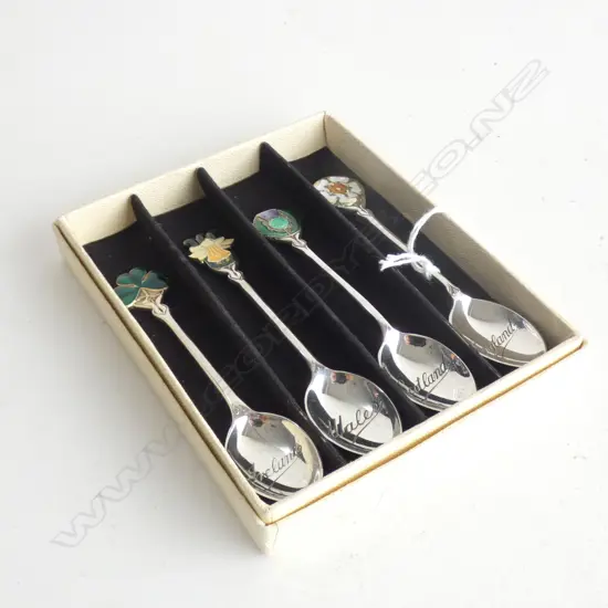 4 SILVER TEASPOONS REPRESENTING BRITAIN BIRMINGHAM 1962