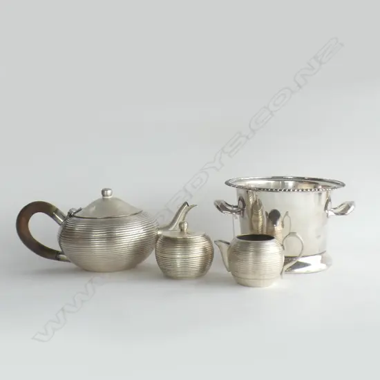 SHEFFIELD PLATE WINE COOLER 170mm dia + 3 PCE COUNTRY ROAD TEA SET