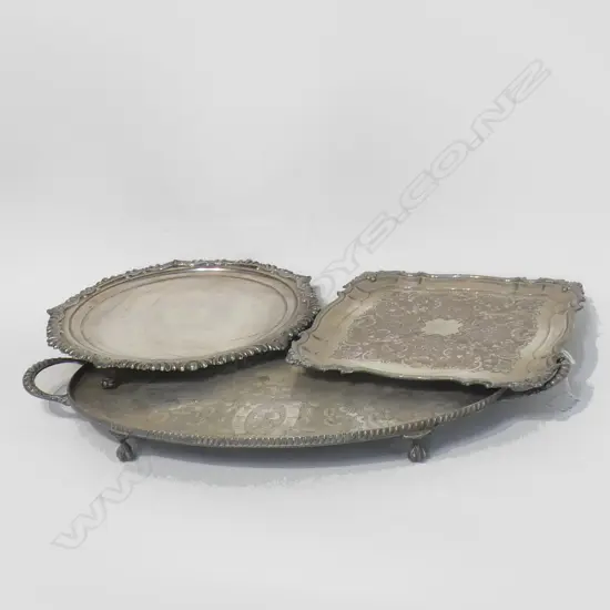 OSP SALVER 310mm dia + 2 SILVER PLATE TRAYS; OVAL L.550mm & SQUARE