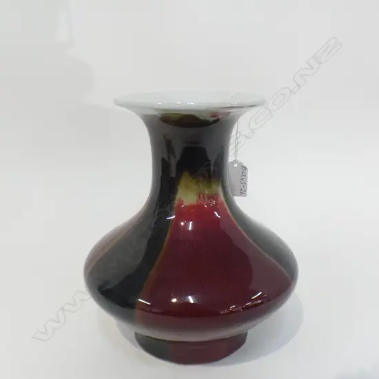 ORIENTAL RED & BLACK GLAZE VASE - HOLE TO BASE H 235MM