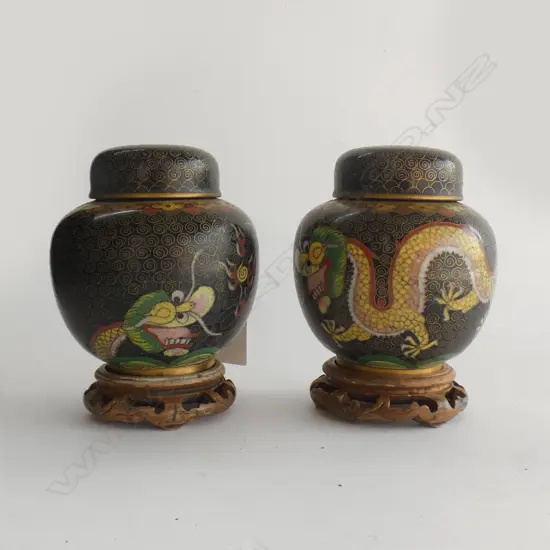 PR CHINESE CLOISONNE GINGER JARS ON STANDS H.125mm