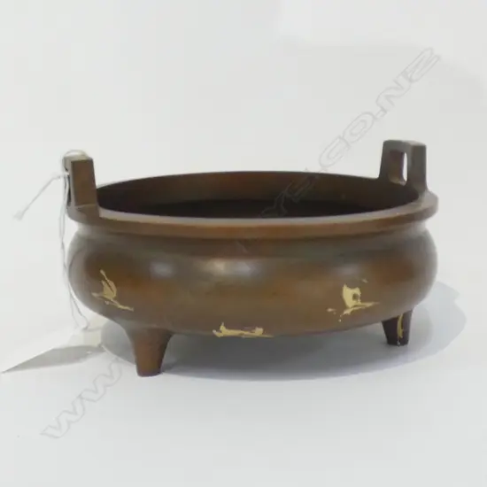 CHINESE SPLAT GOLD BRONZE INCENSE BURNER DIA 150MM