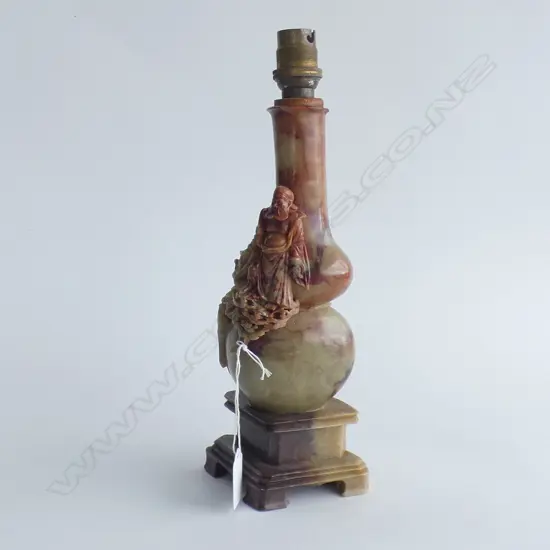 CARVED COLOURED STONE ORIENTAL LAMP BASE H.310mm