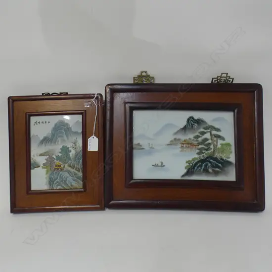 2  CHINESE FRAMED TILES  LARGEST 300 X 380MM