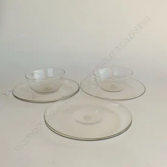 WILHELM WAGENFELD 1930'S BAUHAUS DESIGN JENAER GLASS 2 CUPS & 5 SAUCERS