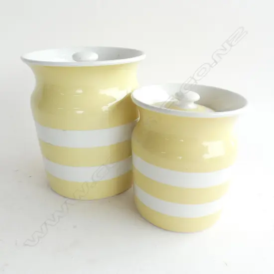 2 YELLOW CORNISHWARE LIDDED CONTAINERS H.155mm