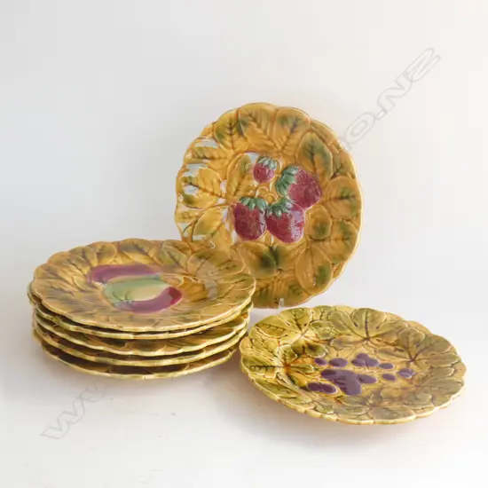 7 SARREGUEMINES MAJOLICA FRUIT PLATES 195mm dia