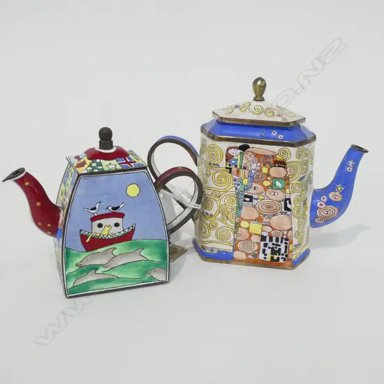 2 CLOISONNE MINIATURE TEA POTS H.100mm