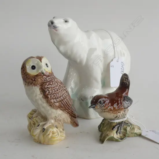 WEDGWOOD & CO POLAR BEAR + 2 BESWICK BIRDS 'WREN' & OWL
