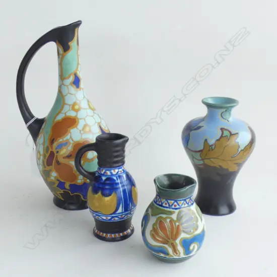 4 GOUDA HAND PAINTED VASES H.230mm