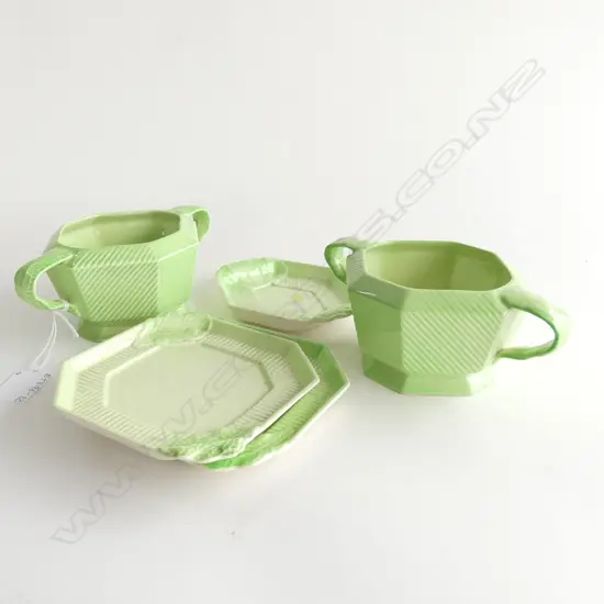 5PCS CARLTON WARE ART DECO LETTUCE LEAF DISHES C1940-50's; JUGS ETC.. SOME A/F