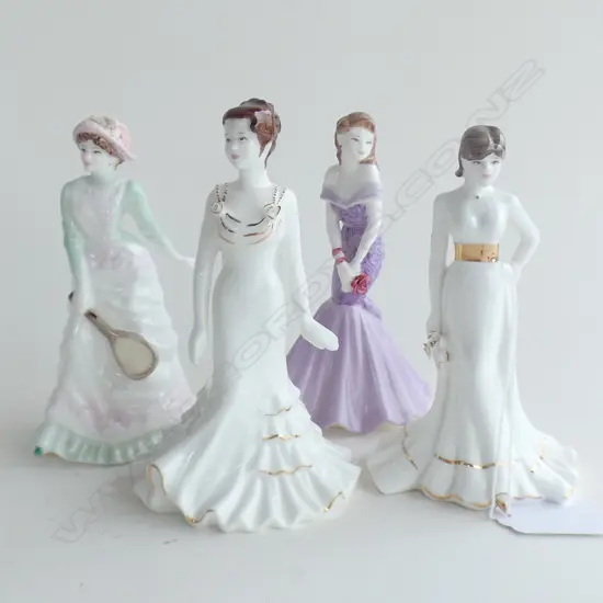 4 COALPORT FIGURINES; DEBUTANTE AMANDA, CRYSTAL, TIFFANY & THE FIRST SERVE H.130mm