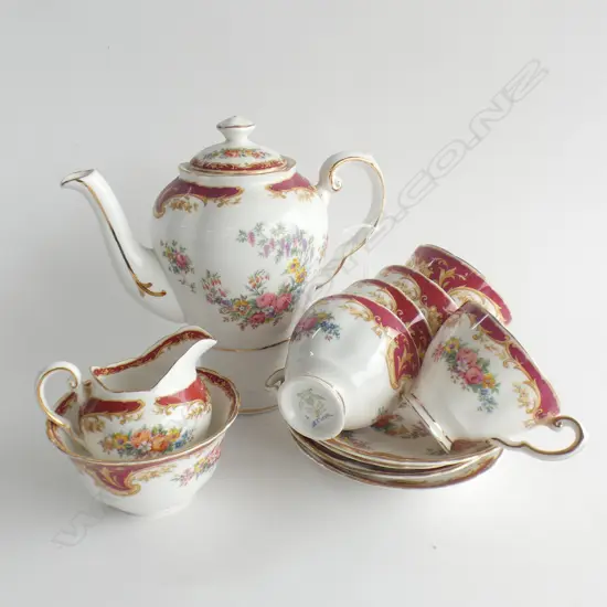 TUSCAN 'NAPLES' DEMITASSE COFFEE SET; COFFEE POT, 5 C&S, JUG & SUGAR BOWL