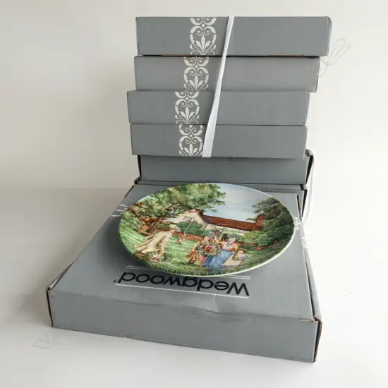 COMPLETE SET OF 8 'THE VILLAGE GREEN' COLLECTION LTD EDT WEDGWOOD PLATES (w ORIG CERTS OF AUTHENTICITY & BOXED)