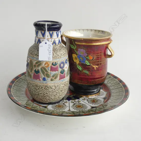 R/DOULTON PLATE + CROWN DEVON VASE + AMPHORA VASE