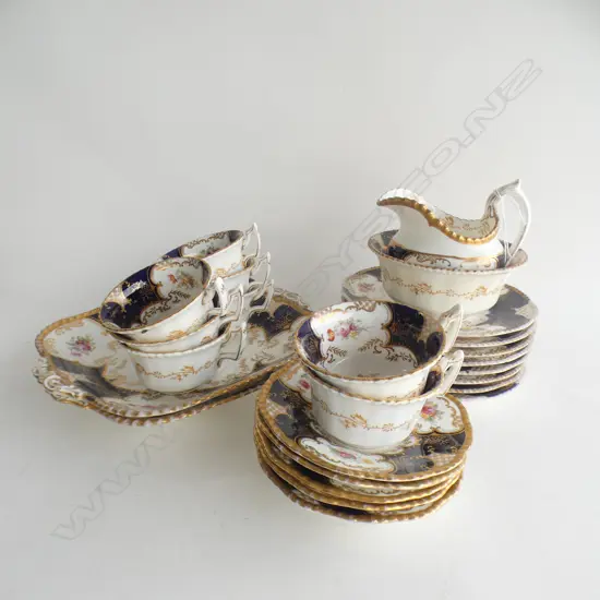 25 PCE COALPORT PART TEA SERVICE; 8 CUPS, 5 SAUCERS, 8 PLATES, MILK & SUGAR + 2 SANDWICH PLATES