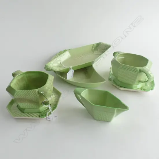 5 PCS CARLTON WARE ART DECO LETTUCE LEAF DISHES C1940-50's; JUGS, SM DISHES ETC.. SOME A/F