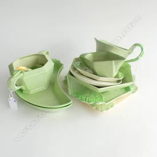 12 PCS CARLTON WARE ART DECO LETTUCE LEAF DISHES / JUGS ETC. C1940-50's SOME A/F