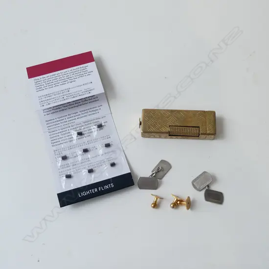 PR STG CUFFLINKS + 3 GILT STUDS + 2 LIGHTERS; DUNHILL & 555 STATE EXPRESS