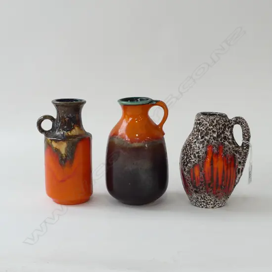 3 MID CENTURY WEST GERMAN POTTERY VASES - H 190MM