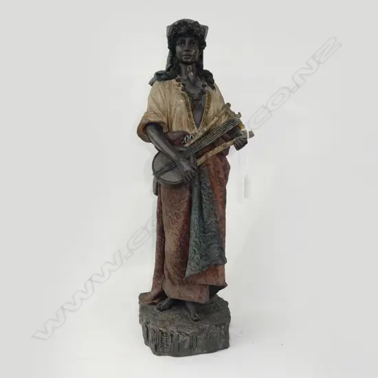 CERAMIC FIGURE w. STRINGED INSTRUMENT H.500mm (OLD REPAIR TO STRINGS)