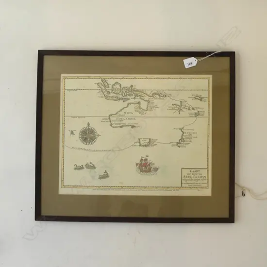 OLD FRAMED 1962 ABEL TASMAN MAP OF AUSTRALIA & NZ - PRINTED CHCH 1967