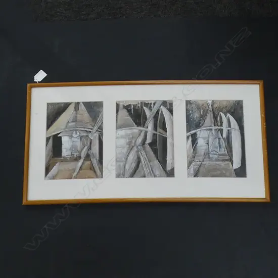 SIGNED TRIPTYCH 'THE BOATSHED' ACRYLIC ON PAPER 220x160mm each