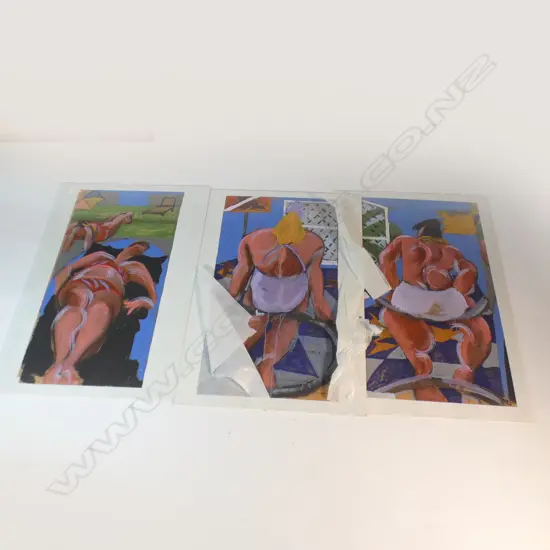 ARTIST UNKNOWN, 3 LARGE ACRYLICS OF FIGURES IN SWIMWEAR 1200x640mm