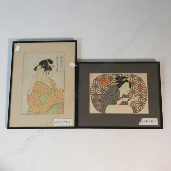 2 JAPANESE PRINTS; ANDO HIROSHIGE 'FORTUNE TELLING PAPER' & KITAGAWA UTAMARO 'BEAUTY PLAYING WITH A GLASS TOY' 375x250mm