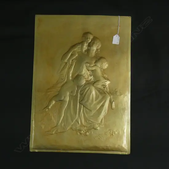 LG GOLD PAINTED METAL PANEL EMBOSSED WITH MOTHER & CHILDREN 375 X 525MM
