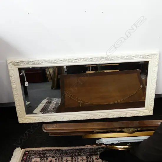 LARGE ORNATE WHITE FRAMED BEVELLED WALL MIRROR 600 X 1250MM