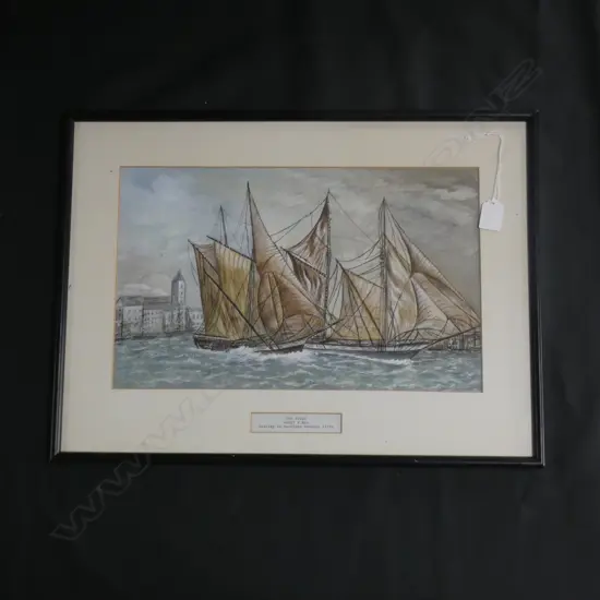 1993 W/C OF OLD AUCKLAND SHIPPING SCENE 'RANGI MOA' 1870'S 260 X 410mm