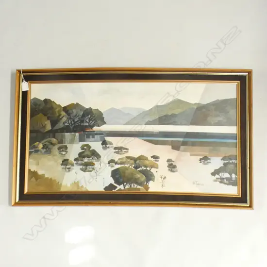 VAL TUBMAN 'UPPER HARBOUR WHANGAMATA' OIL 405x770mm