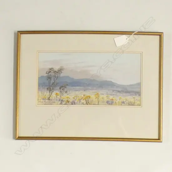 ETHEL RICHARDSON EXTENSIVE LANDSCAPE OIL ON CANVAS BOARD H. 145 x 275mm