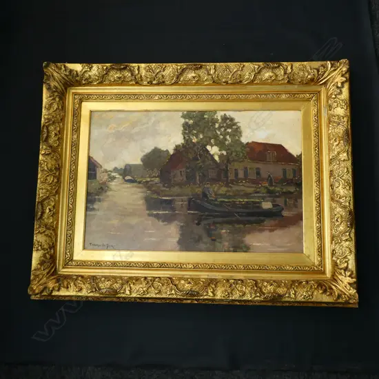 TOON VAN OOYEN (1885-1954) OIL OF DUTCH CANAL 390x590mm