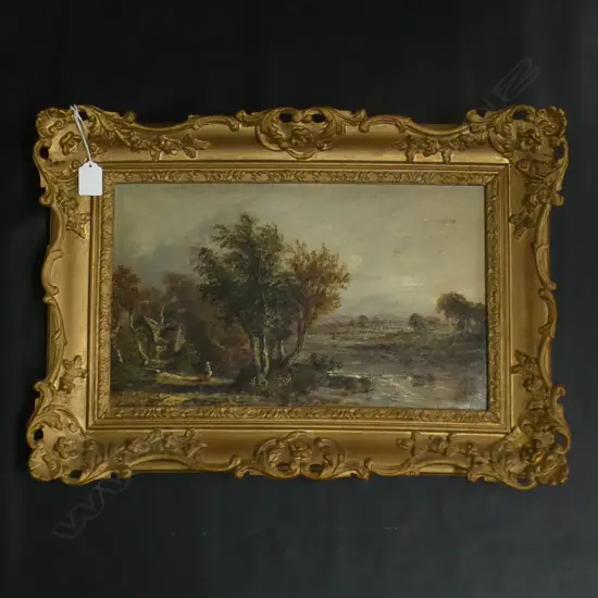 ANTIQUE GILT FRAMED SIGNED ENGLISH LANDSCAPE OIL 240x395mm