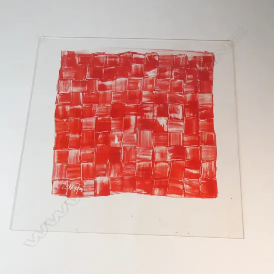 LARGE SIGNED ABSTRACT ARTWORK RED ACYLIC ON CLEAR PERSPEX 1200x1200mm