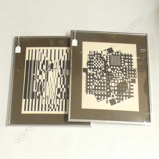 PR BLACK & WHITE GEOMETRIC ARTWORKS, FRAMED 345x270mm