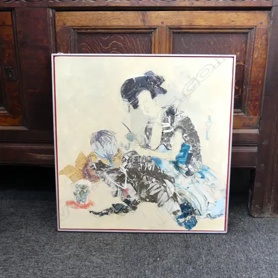 ANNA LAINGBEIN? 'WOMAN + CHILD' SIGNED MIXED MEDIA ARTWORK 1980 600x585mm