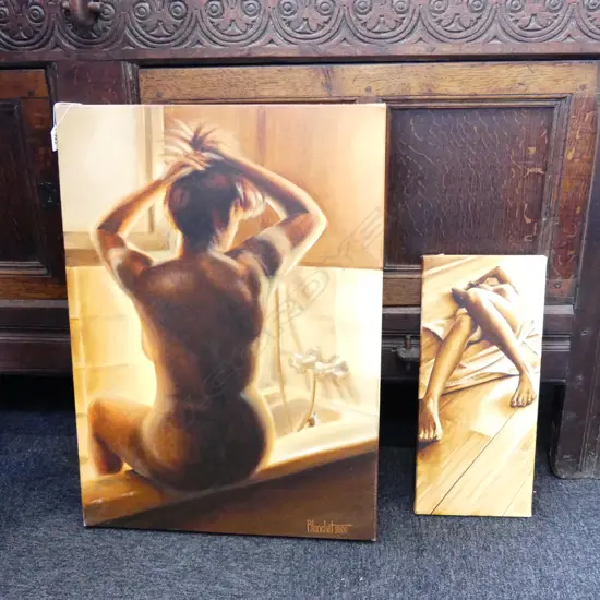 2 ACRYLIC ON CANVAS NUDES SIGNED 'BLANCHET 2000' 710x505 / 455x200mm
