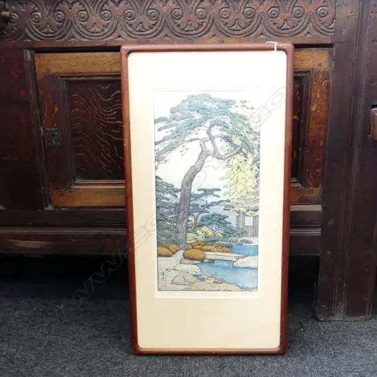 FRAMED PRINT 'PINE TREE OF THE FRIENDLY GARDEN' BY TOSHI YOSHIDA 270 X 500MM